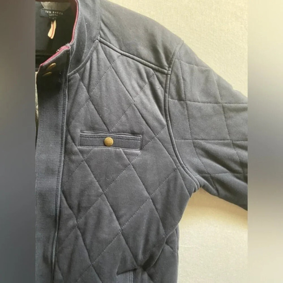 Ted Baker Quilted Jersey Cotton Navy Elbow Patches Bomber Jacket Sz 4(Sz M) - Picture 4 of 13